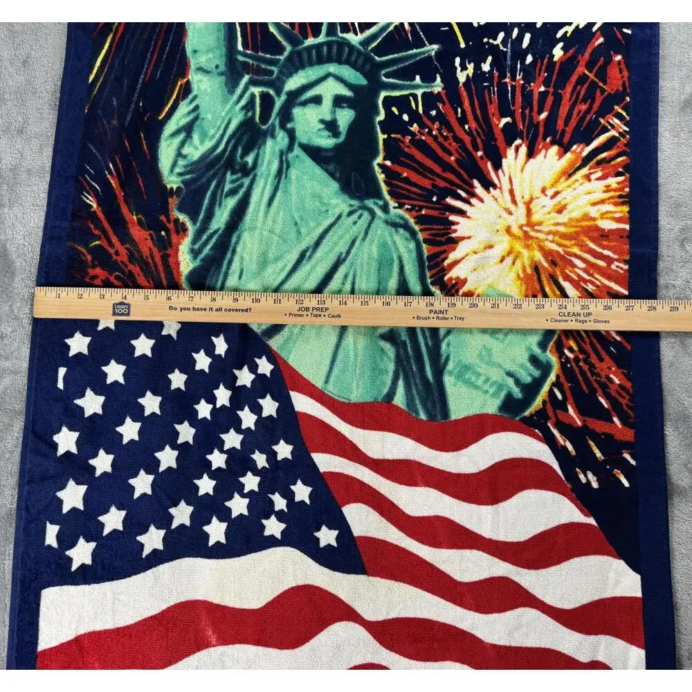 Patriotic Statue of Liberty and American Flag Beach Towel or Tapestry